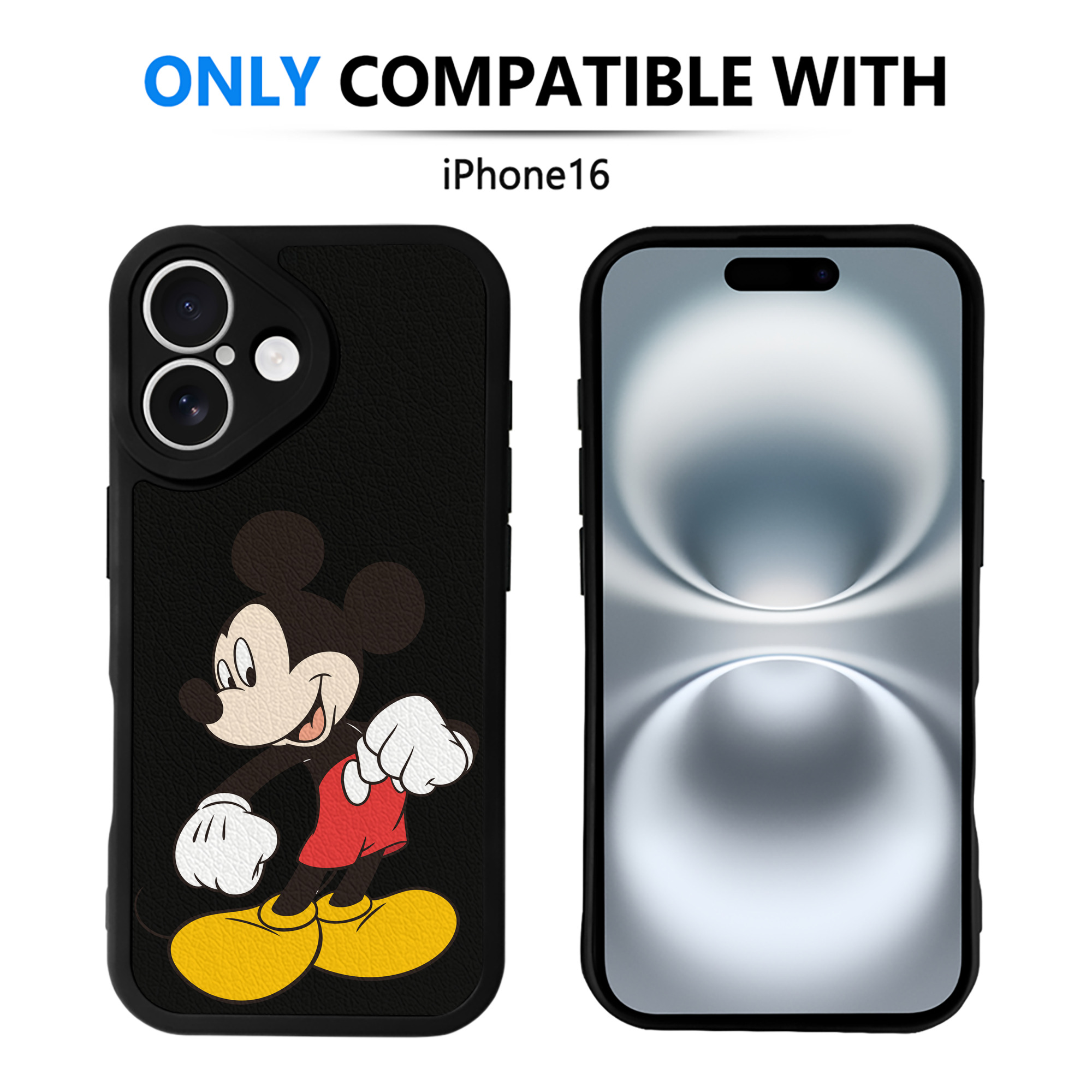（画像用） ミッキーマウス Mickey Mouse 【iPhone 16シリーズ対応】シリコンスマホケース（レザー調） 材質：シリコン